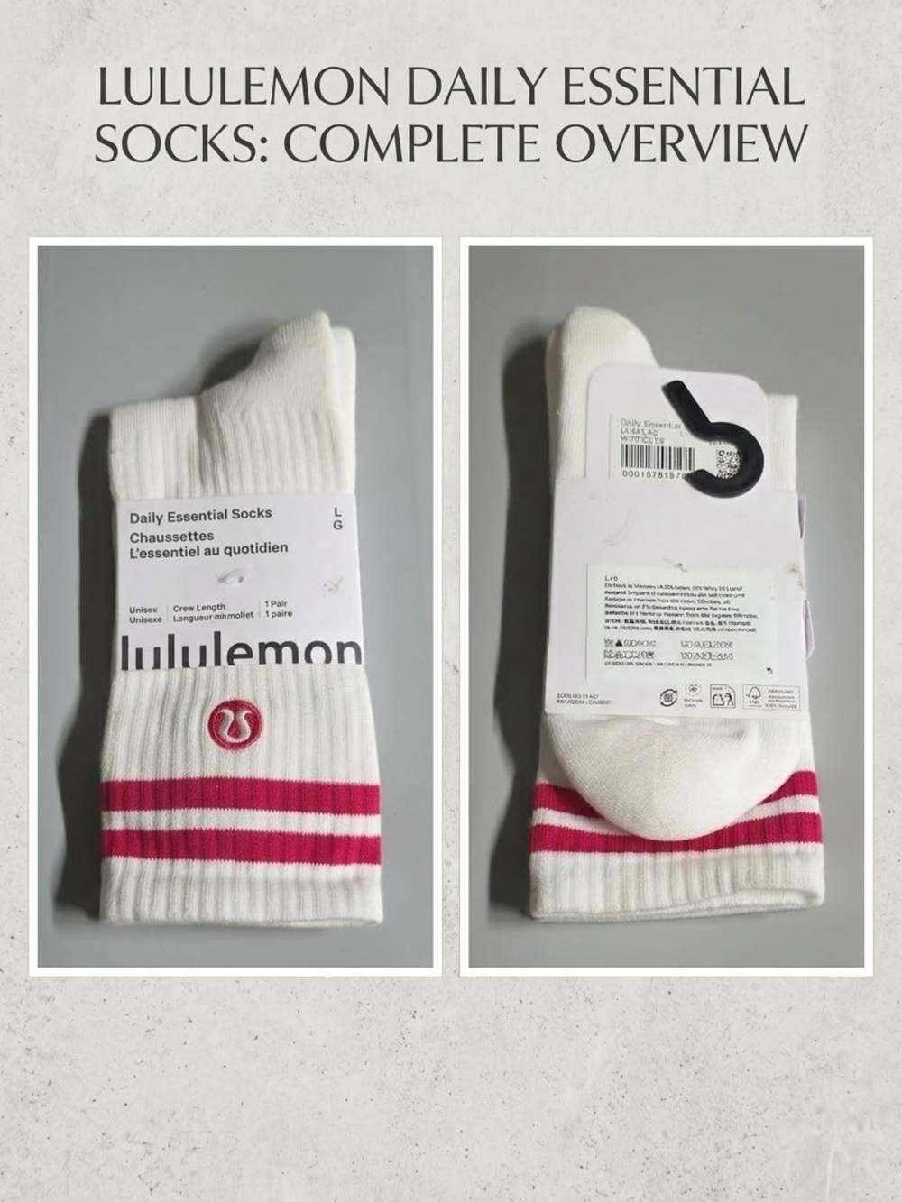 lululemon athletica Crew Socks - White with Pink Stripes